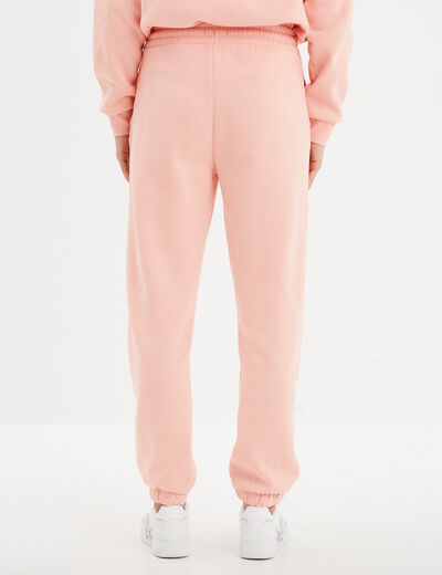 Pantalon jogging droit molleton rose poudrée femme