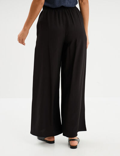 Pantalon large fluide taille élastiquée noir femme