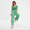 Pantalon large fluide avec ceinture vert femme