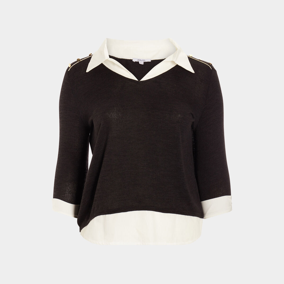 Pull empiècement chemisier noir femme grande taille