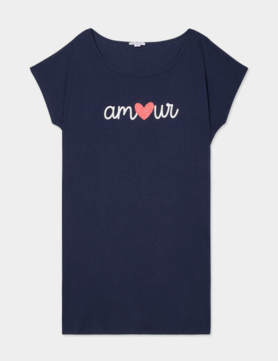 Chemise de nuit manches courtes coton bleu marine femme grande taille
