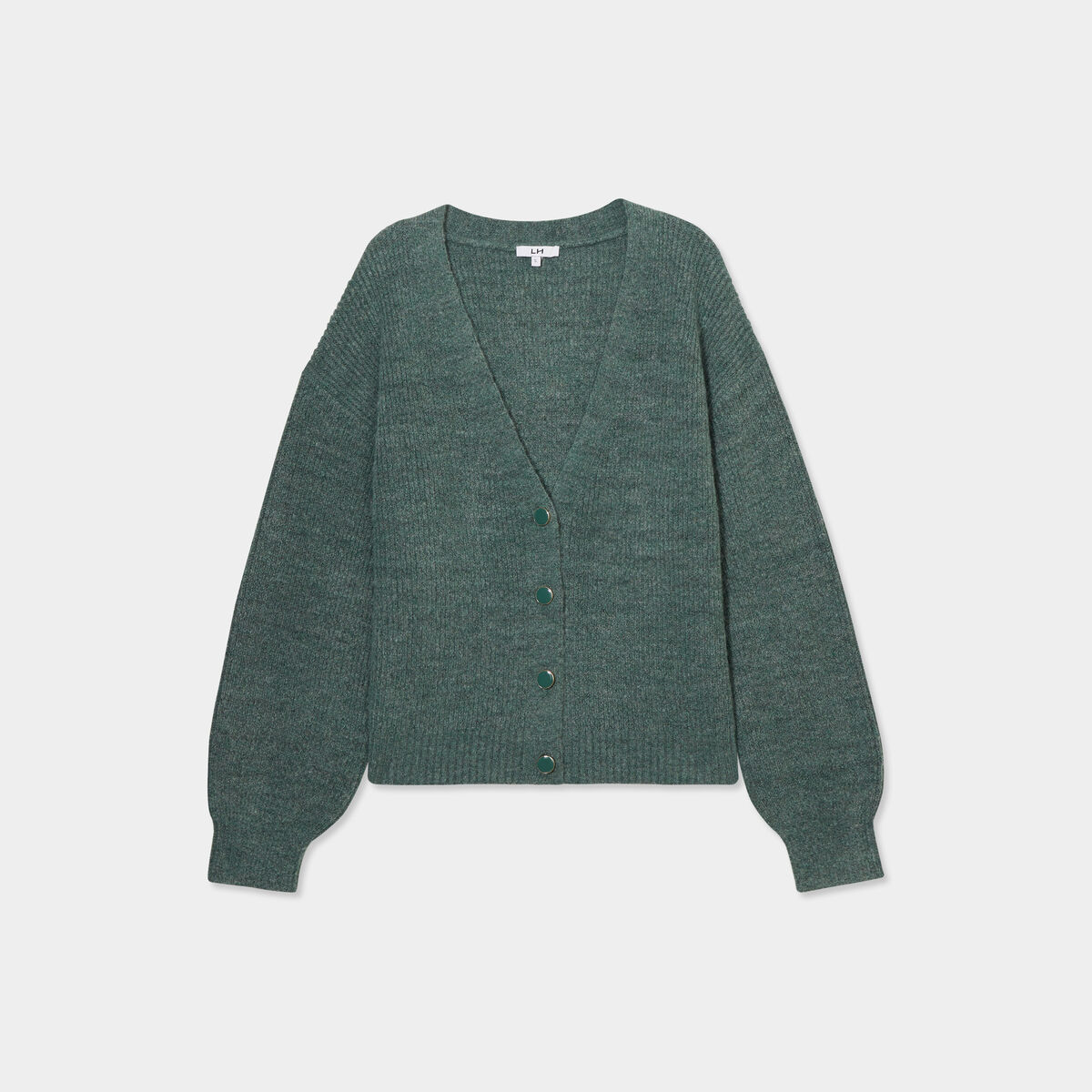 Gilet boutonné col en V vert femme