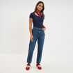 T-shirt coton col rond manches courtes bleu marine femme