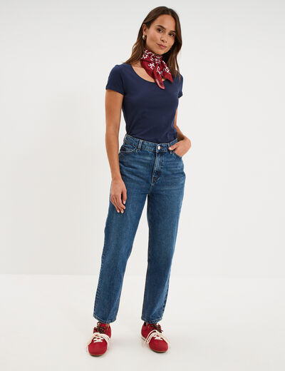 T-shirt coton col rond manches courtes bleu marine femme