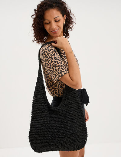 Sac cabas tress&eacute; port&eacute;-&eacute;paule noir femme