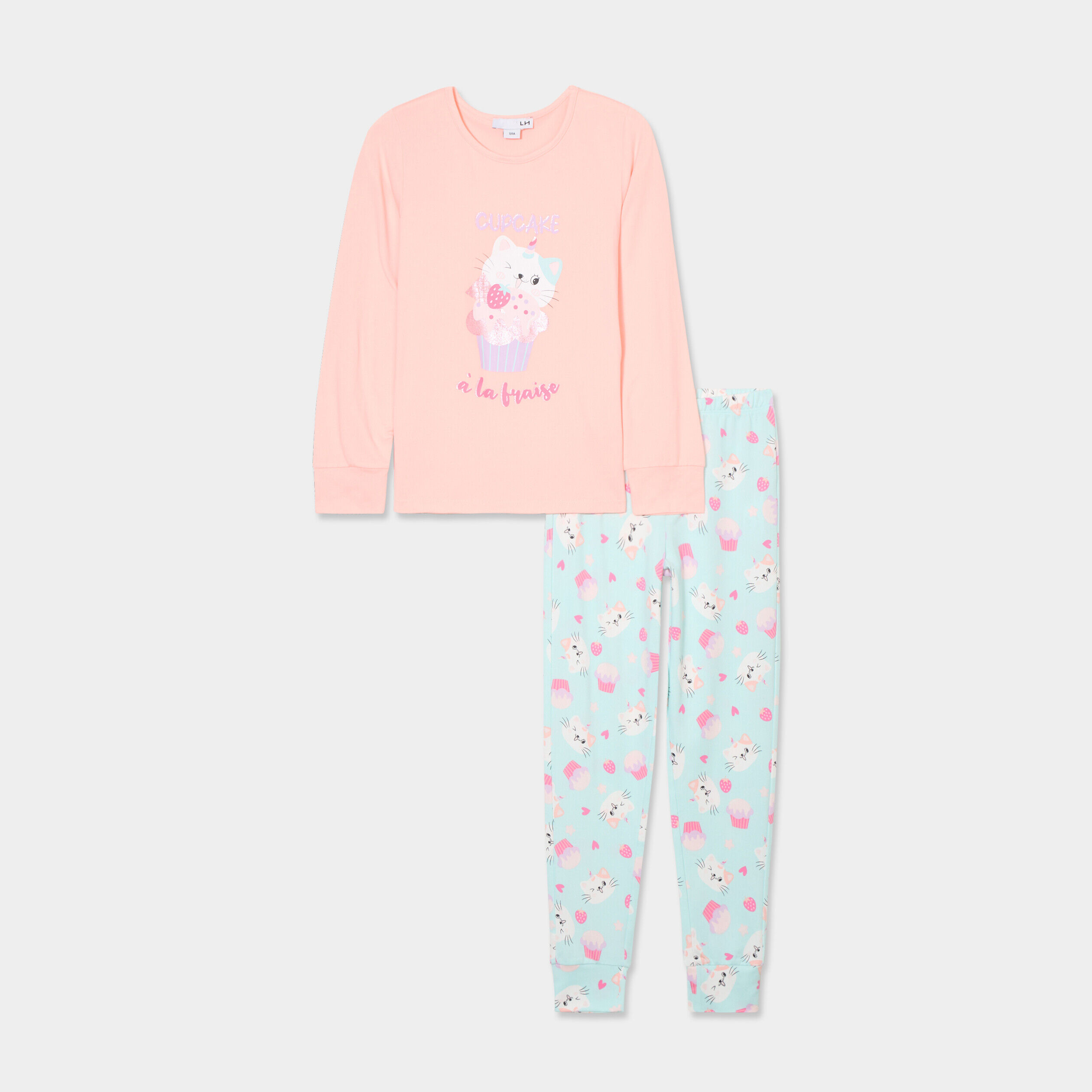 Ensemble pyjama pantalon 2 pièces rose poudrée fille LH