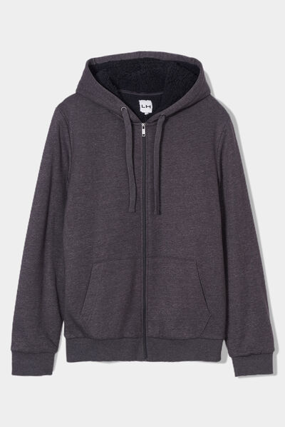 Sweat zippé à capuche gris foncé homme