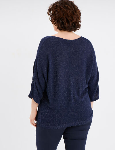 Pull manches 3/4 col en V bleu foncé femme grande taille