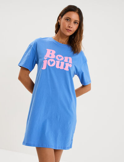 Chemise de nuit coton manches courtes bleu electrique femme