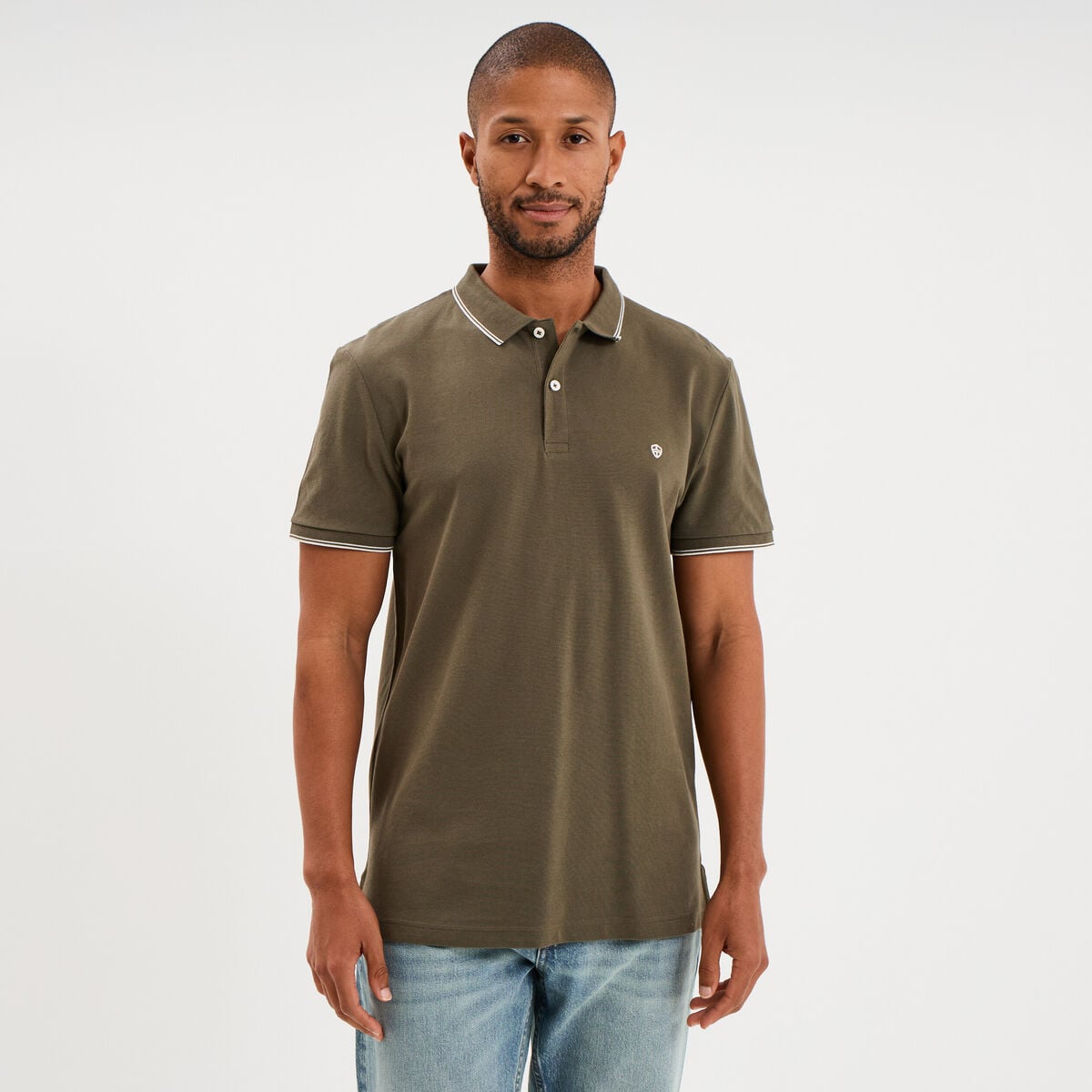 Polo piqu&eacute; coton manches courtes vert kaki homme