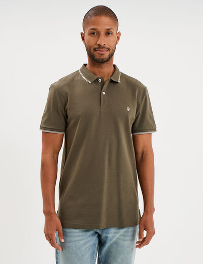 Polo piqu&eacute; coton manches courtes vert kaki homme