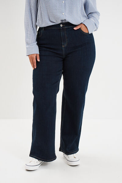 Jean taille haute wide leg cropped denim brut femme grande taille