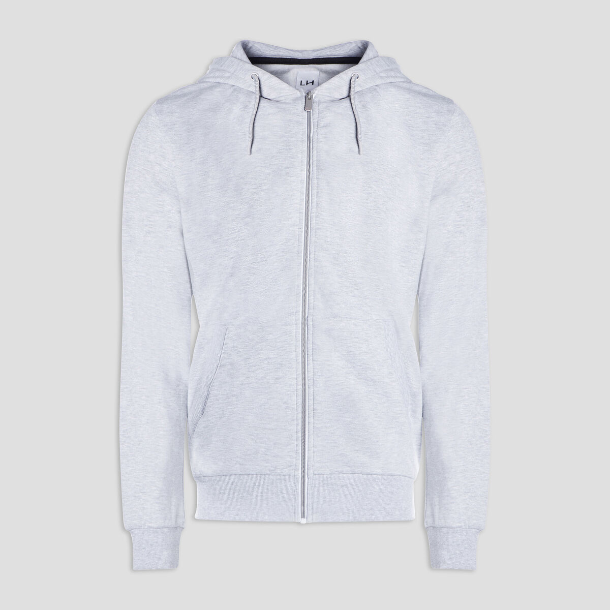 Sweat zipp&eacute; molleton &agrave; capuche gris homme