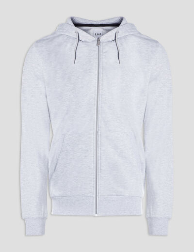 Sweat zippé molleton à capuche gris homme