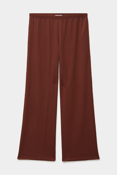 Pantalon effet gaufr&eacute; fluide bordeaux femme