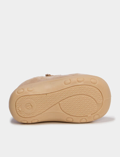 Chaussons botillons effet velours marron clair b&eacute;b&eacute; gar&ccedil;on