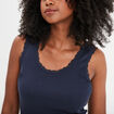 Débardeur coton bords dentelle bleu marine femme