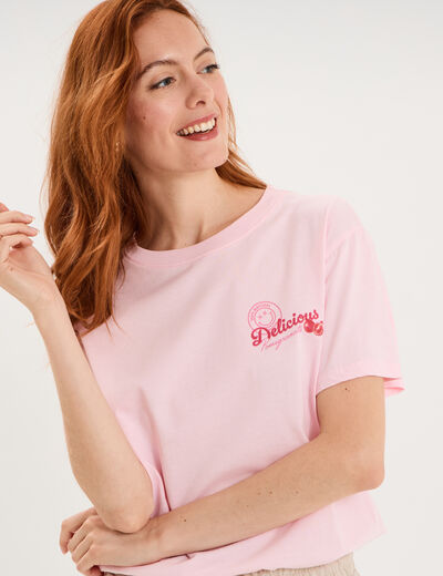 T-shirt col rond coton Smiley World rose femme