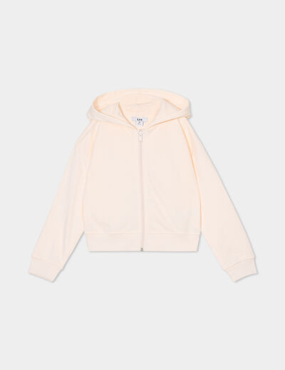 Sweat zippé à capuche coton ivoire fille