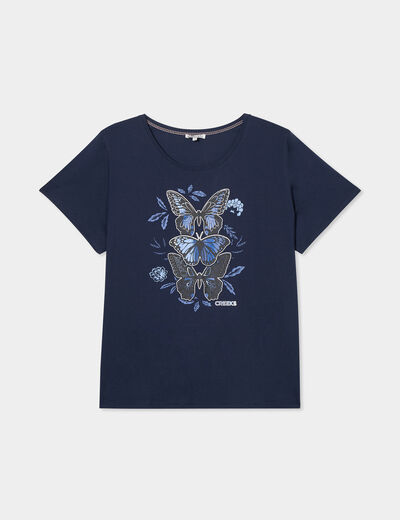 T-shirt manches courtes col rond coton bleu marine femme grande taille