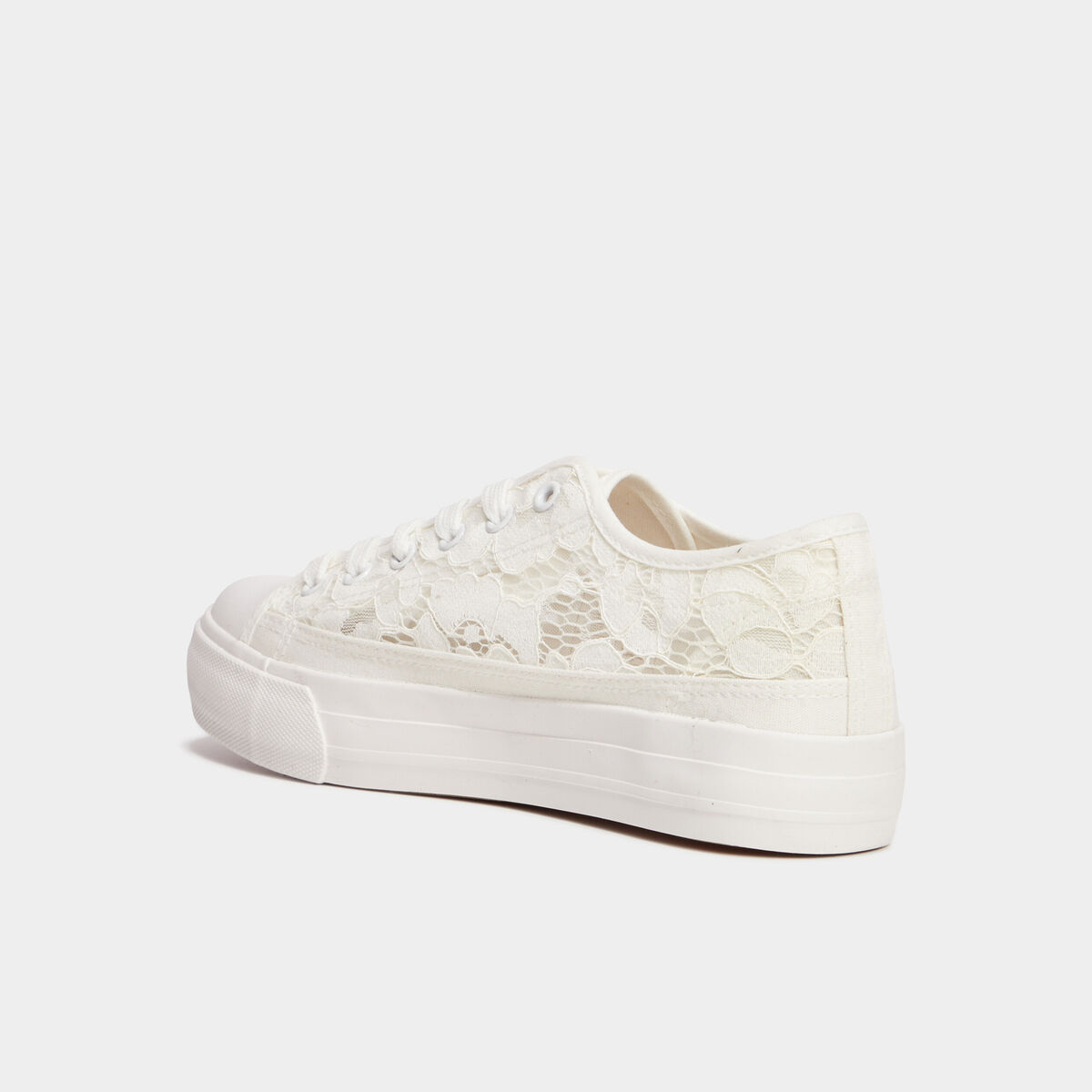 Tennis en toile dentelle &agrave; lacets blanc femme
