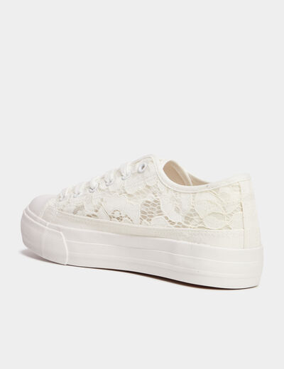 Tennis en toile dentelle &agrave; lacets blanc femme
