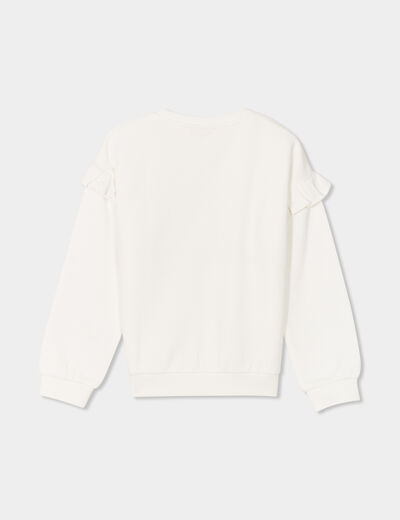 Sweat strass et volants manches longues ivoire fille
