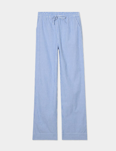 Pantalon droit fluide taille élastiquée ecru femme