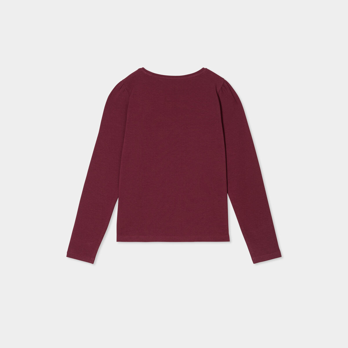 T-shirt coton manches longues à fronces bordeaux fille