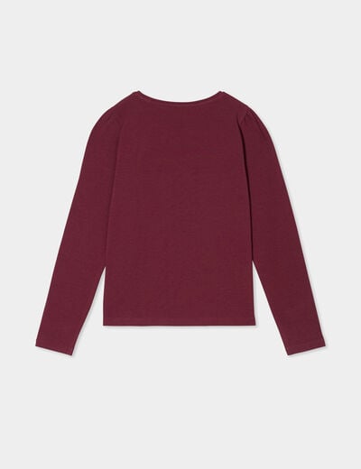 T-shirt coton manches longues à fronces bordeaux fille