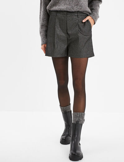 Short ajusté fils métallisés gris argent femme