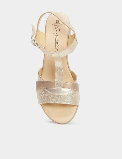 Sandales &agrave; talons pied large en cuir sable femme