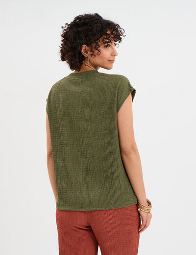 T-shirt col rond avec boutons vert kaki femme