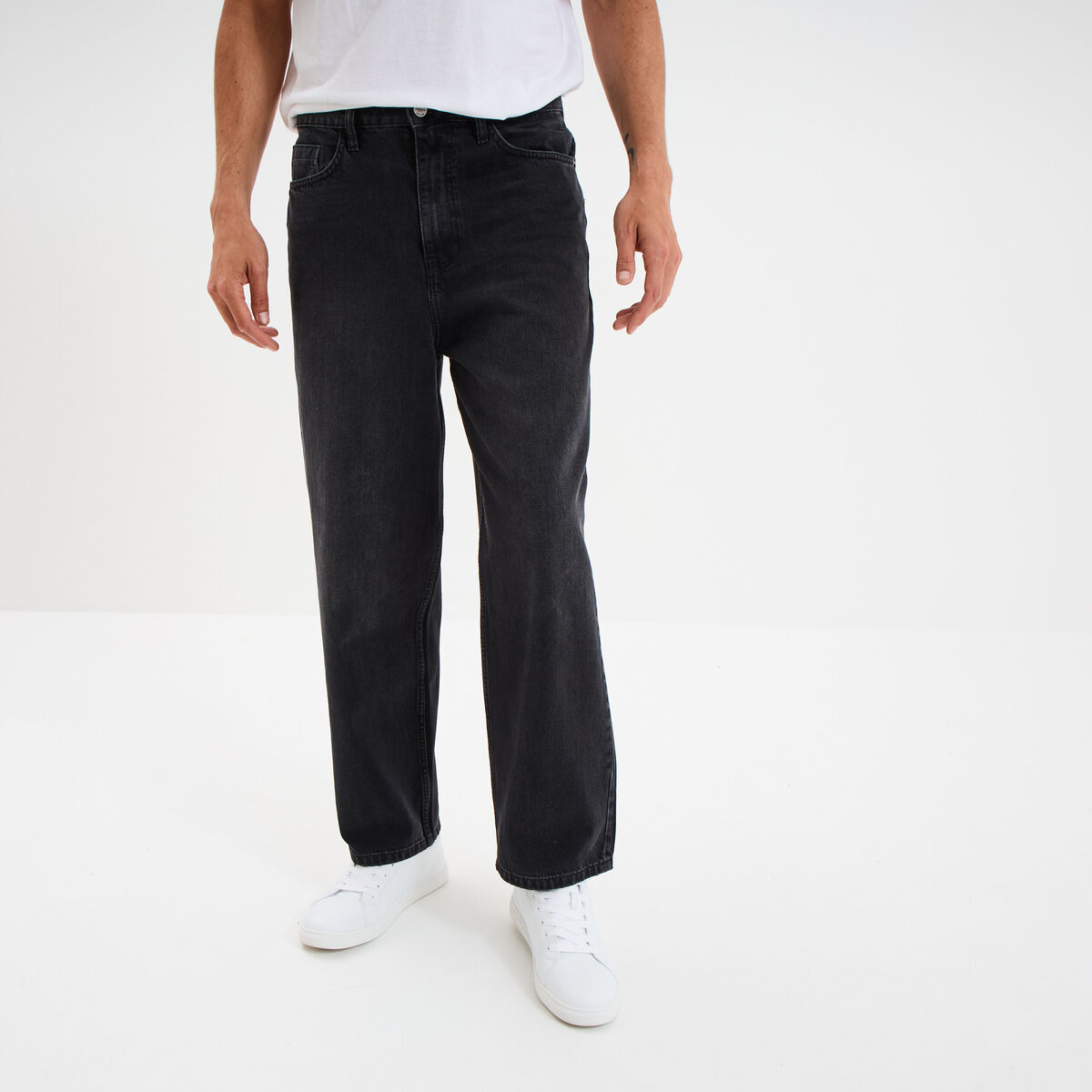 Jeans baggy 5 poches coton denim noir homme