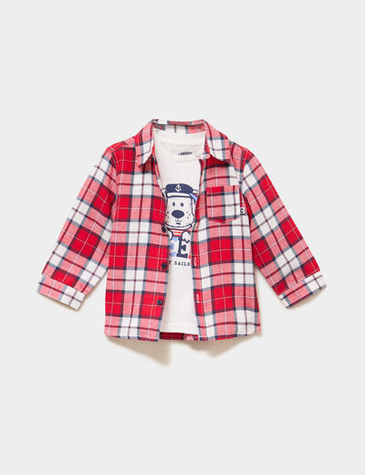 Ensemble 2 pi&egrave;ces chemise t-shirt coton rouge fonc&eacute; b&eacute;b&eacute; gar&ccedil;on