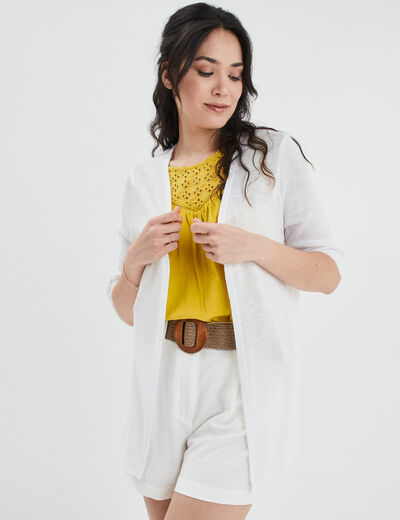 Gilet manches 3/4 blanc femme