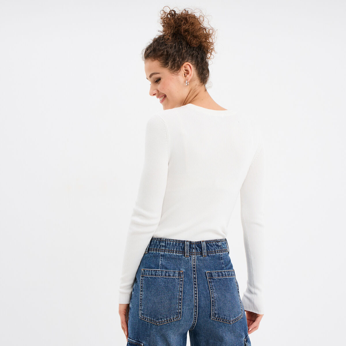 Pull c&ocirc;tel&eacute; manches longues Creeks blanc femme
