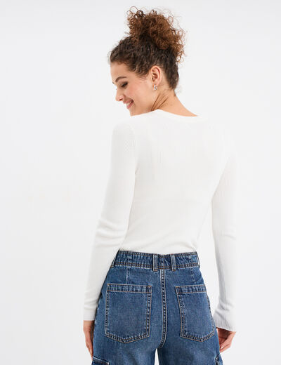 Pull côtelé manches longues Creeks blanc femme