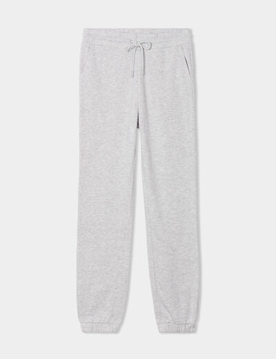 Pantalon jogging droit molleton gris clair femme