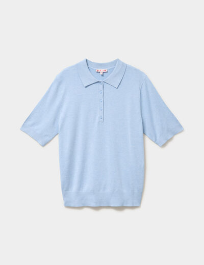 Pull col polo manches courtes bleu femme