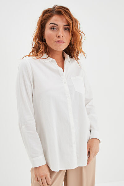 Chemise manches longues en coton blanc femme