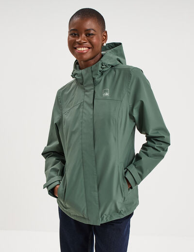 Coupe-vent imperm&eacute;able &agrave; capuche vert kaki femme