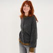 Gilet cardigan col rond boutonn&eacute; gris fonc&eacute; femme