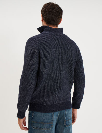 Pull avec col camionneur c&ocirc;tel&eacute; bleu fonc&eacute; homme