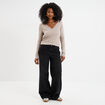 Pull col en V manches longues beige femme