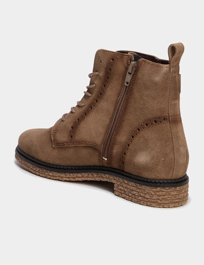 Boots zipp&eacute;es &agrave; lacets en cuir marron femme