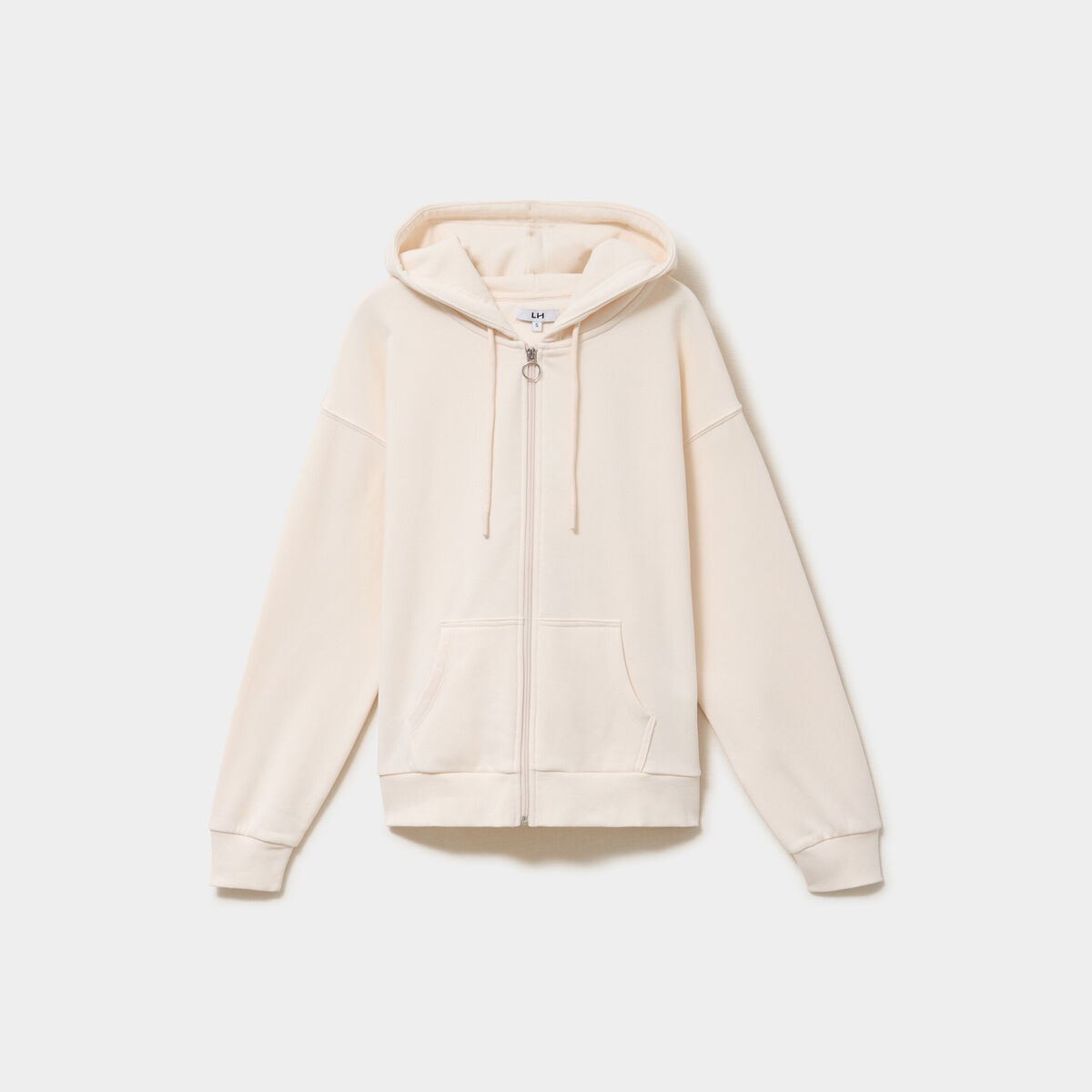 Sweat zipp&eacute; &agrave; capuche beige femme
