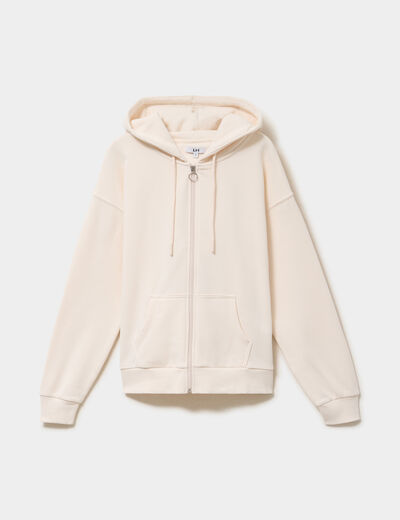 Sweat zipp&eacute; &agrave; capuche beige femme