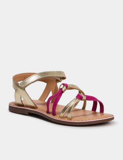 Sandales multibrides en cuir jaune or fille