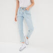 Jeans droit cropped taille &eacute;lastiqu&eacute;e denim triple stone femme